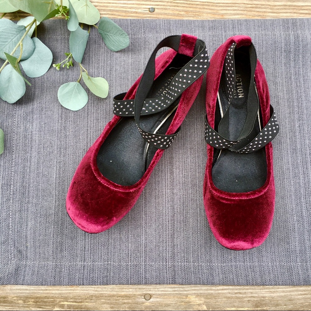 Kenneth Cole Red Velvet Flats, Studded Ankle Wraps